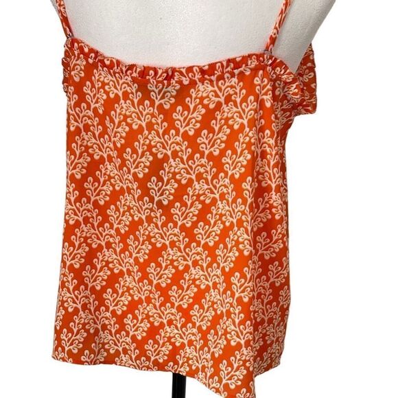 LOFT Tank Top Orange Pattern Ruffle Size Medium‎ Petite New - Picture 4 of 9